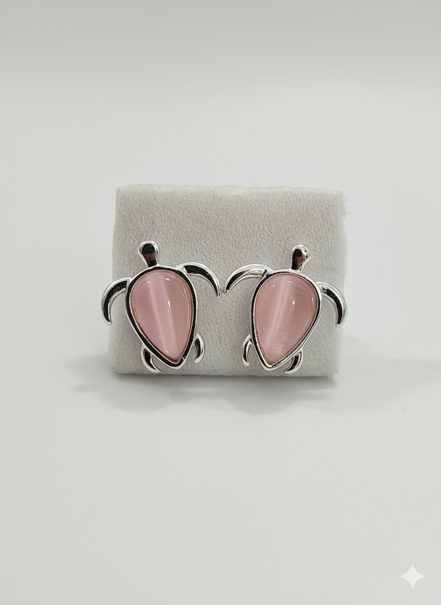 Rose Quartz Turtle Earrings in 925 Sterling Silver – Caribbean Elegance Collection