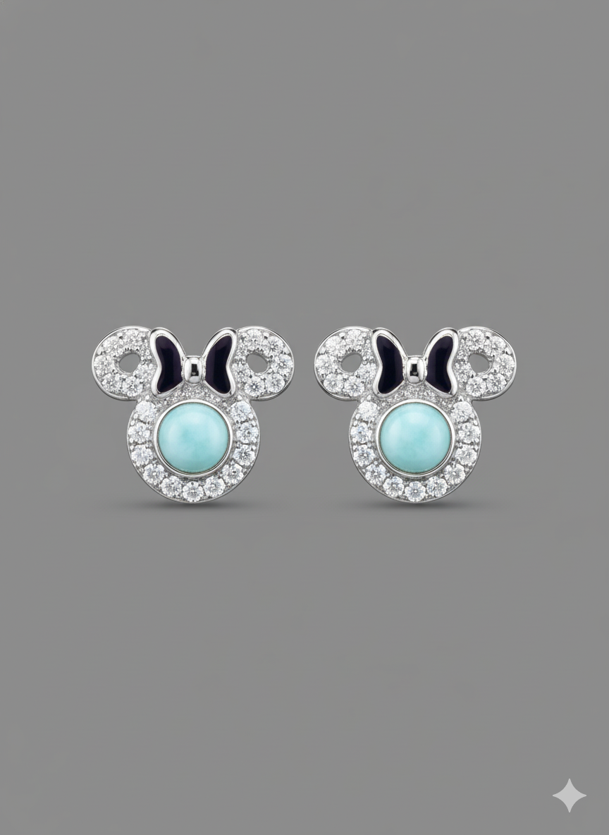 Larimar Minnie Mouse Earrings in 925 Sterling Silver – Caribbean Elegance Exclusive