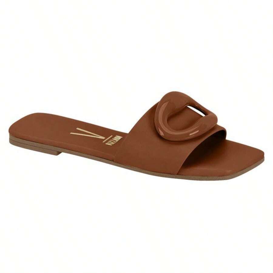 Vizzano Soft Leather Flat Slide Sandals With Modern Detail