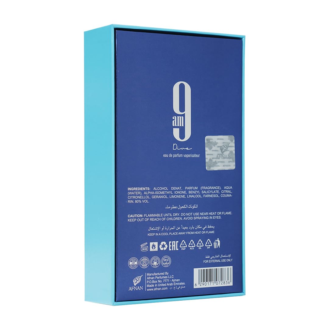 Afnan 9 AM Dive Unisex Eau De Parfum, 3.4 Fl. Oz