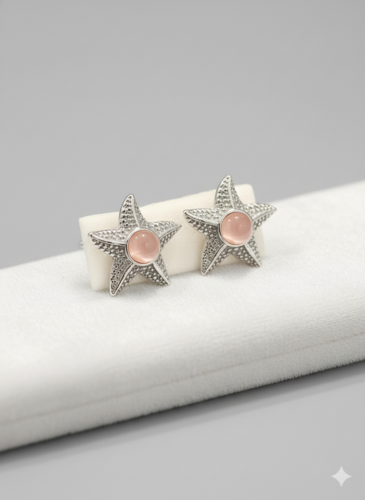 Rose Quartz Starfish Earrings in 925 Sterling Silver – Caribbean Elegance Collection