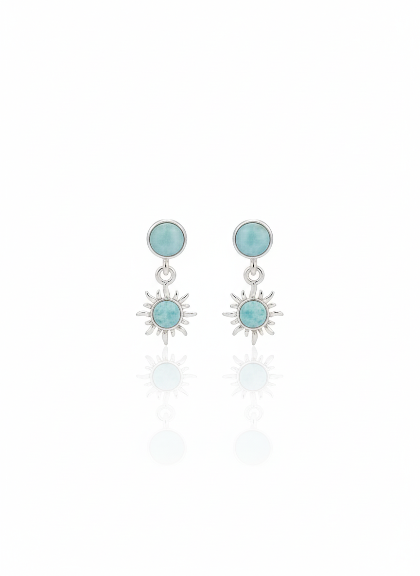 Larimar Sun Earrings in 925 Sterling Silver – Caribbean Glow Collection