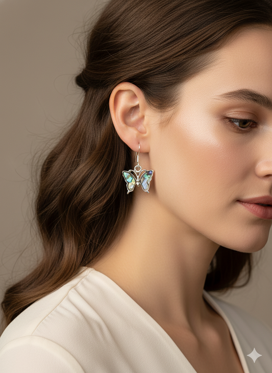 Abalone Butterfly Earrings in 925 Sterling Silver – Caribbean Wings Collection