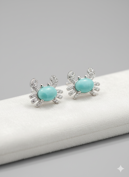 Larimar Crab Earrings in 925 Sterling Silver – Caribbean Elegance Ocean Collection