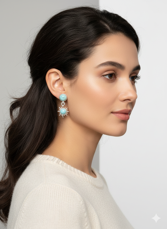 Larimar Sun Earrings in 925 Sterling Silver – Caribbean Glow Collection