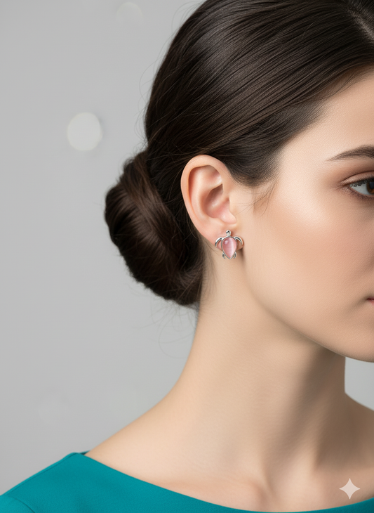 Rose Quartz Turtle Earrings in 925 Sterling Silver – Caribbean Elegance Collection